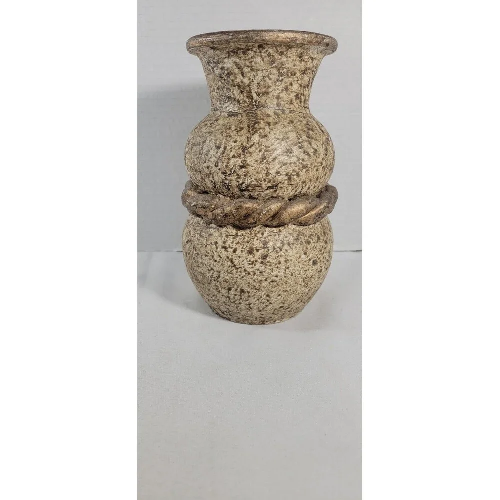 Studio Art Pottery Vase 8.5” Brown Cream Speckled Rope Relief Brutalist MCM